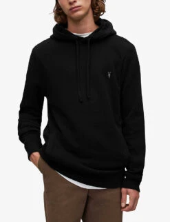 AllSaints Raven Logo-embroidered Cotton-fleece Hoody -Baker Klein Shop 948 10136 MF064M BLACK ALT02