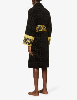 Versace Logo And Baroque-print Cotton-terry Dressing Gown -Baker Klein Shop R03697682 BLACK ALT02