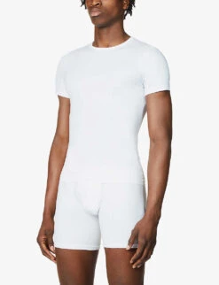 Spanx Sculpt Crewneck Fitted Stretch-cotton T-shirt -Baker Klein Shop R03699075 WHITE ALT02