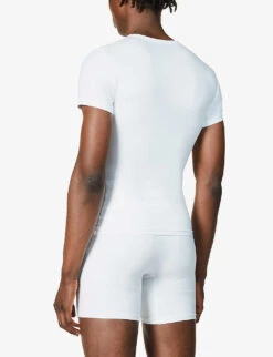 Spanx Sculpt Crewneck Fitted Stretch-cotton T-shirt -Baker Klein Shop R03699075 WHITE ALT03