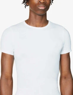 Spanx Sculpt Crewneck Fitted Stretch-cotton T-shirt -Baker Klein Shop R03699075 WHITE ALT04