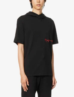 Hugo Logo-embroidered Cotton-jersey Hoody -Baker Klein Shop R03788584 BLACK ALT02