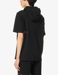 Hugo Logo-embroidered Cotton-jersey Hoody -Baker Klein Shop R03788584 BLACK ALT03