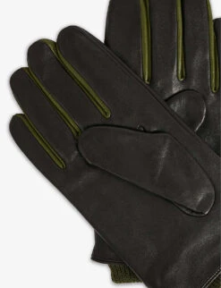 Ted Baker Ballot Ribbed-cuff Contrast-trim Leather Gloves -Baker Klein Shop R03823313 BRNCHOC ALT02