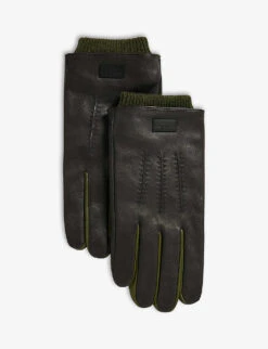 Ted Baker Ballot Ribbed-cuff Contrast-trim Leather Gloves