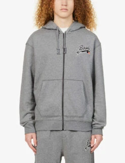 BOSS X Russell Athletic Logo-print Stretch-cotton Hooded Sweatshirt 9 BOSS X Russell Athletic Logo-print Stretch-cotton Hooded Sweatshirt -Baker Klein Shop R03830108 MEDIUMGREY ALT02