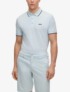 Boss Logo-embroidered Striped-collar Organic-cotton Polo Shirt 9 Boss Logo-embroidered Striped-collar Organic-cotton Polo Shirt -Baker Klein Shop R03868622 OPENBLUE ALT02