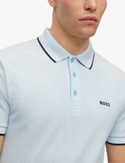 Boss Logo-embroidered Striped-collar Organic-cotton Polo Shirt 11 Boss Logo-embroidered Striped-collar Organic-cotton Polo Shirt -Baker Klein Shop R03868622 OPENBLUE ALT04