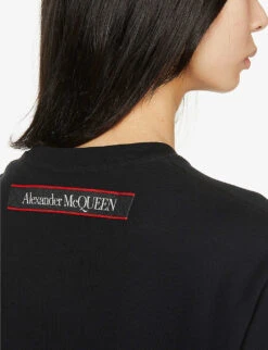 Alexander McQueen Logo-tape Crewneck Cotton Sweatshirt -Baker Klein Shop R03929361 BLACKMIX ALT04