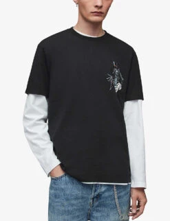 AllSaints Gambler Graphic Logo-print Organic-cotton T-shirt 9 AllSaints Gambler Graphic Logo-print Organic-cotton T-shirt -Baker Klein Shop R03966904 WASHEDBLACK ALT02