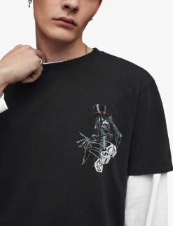 AllSaints Gambler Graphic Logo-print Organic-cotton T-shirt 11 AllSaints Gambler Graphic Logo-print Organic-cotton T-shirt -Baker Klein Shop R03966904 WASHEDBLACK ALT04