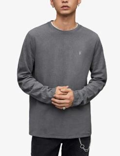 AllSaints Rowe Logo-embroidered Long-sleeved Organic-cotton T-shirt 9 AllSaints Rowe Logo-embroidered Long-sleeved Organic-cotton T-shirt -Baker Klein Shop R03969498 HAZYGREY ALT02