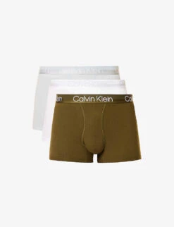 Calvin Klein Logo-waistband Mid-rise Pack Of Three Stretch-cotton Blend Trunks