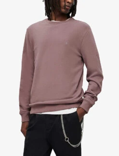 AllSaints Ramskull-embroidered Crewneck Cotton-jersey Jumper -Baker Klein Shop R04012410 SAGEPURPLE ALT02