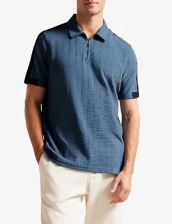 Ted Baker Abloom Zipped Cotton-blend Polo Shirt -Baker Klein Shop R04080975 MIDBLUE ALT02