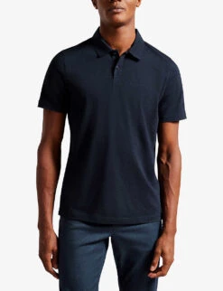 Ted Baker Polsden Cotton And Cashmere-blend Polo Shirt -Baker Klein Shop R04080979 NAVYBLUE ALT02