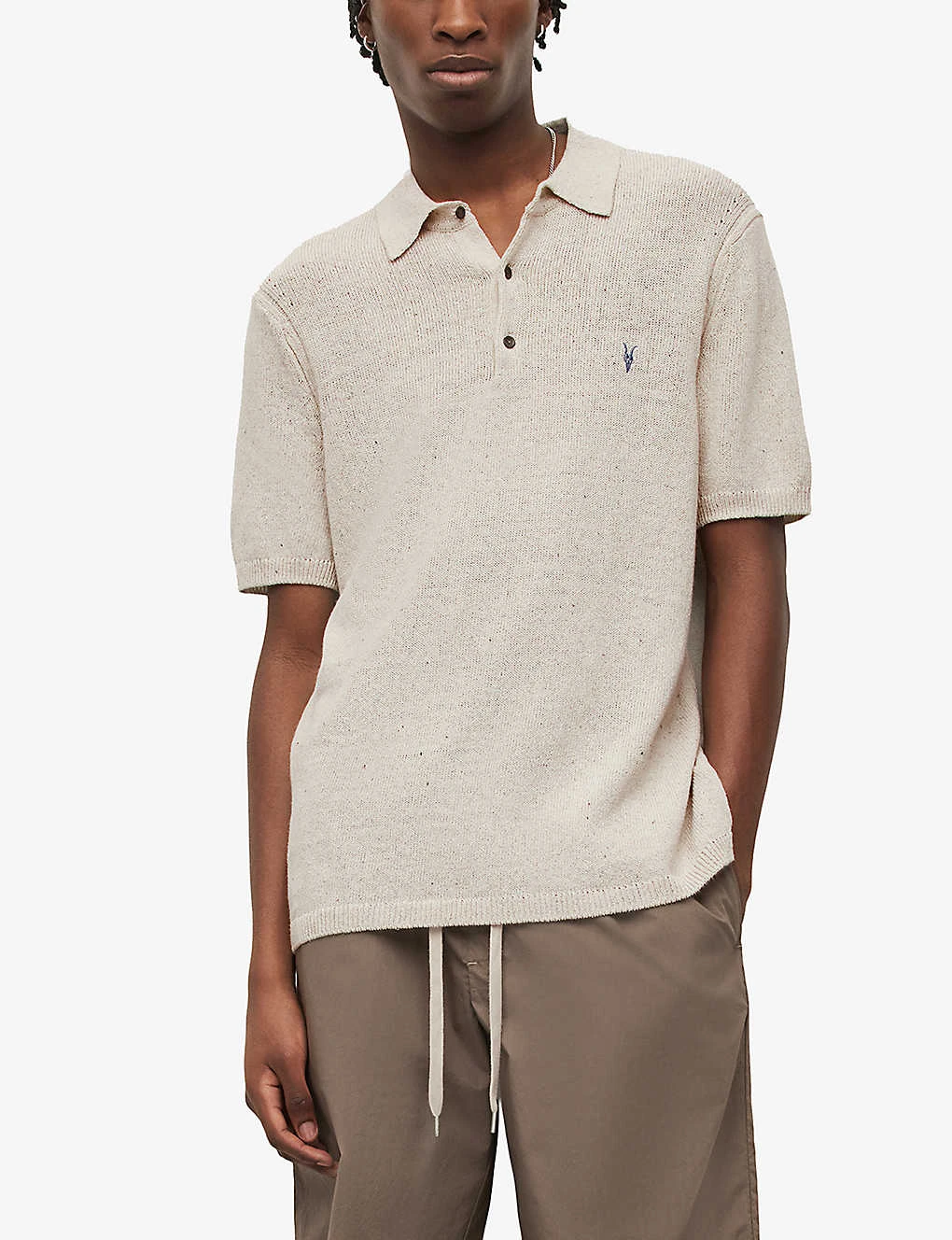 AllSaints Ramskull-embroidered Recycled Cotton-blend Polo Shirt 5 AllSaints Ramskull-embroidered Recycled Cotton-blend Polo Shirt - Image 3