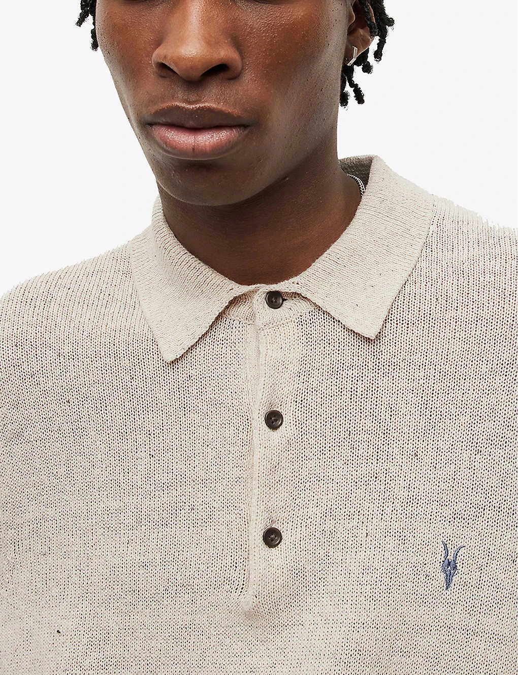 AllSaints Ramskull-embroidered Recycled Cotton-blend Polo Shirt 7 AllSaints Ramskull-embroidered Recycled Cotton-blend Polo Shirt - Image 5