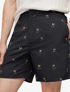 AllSaints Emotive Smiley-print Recycled Polyamide Swim Shorts -Baker Klein Shop R04082446 JETBLACKYELL ALT04