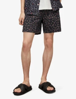 AllSaints Romantik Leopard-print Recycled-polyamide Swim Trunks -Baker Klein Shop R04082735 JETBLACK ALT02
