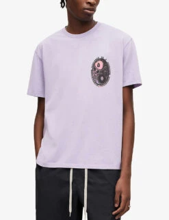 AllSaints Dual Graphic-print Relaxed-fit Cotton T-shirt -Baker Klein Shop R04085157 SMOKEPURPLE ALT02