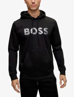 Boss Logo-print Relaxed-fit Cotton-blend Hoody 9 Boss Logo-print Relaxed-fit Cotton-blend Hoody -Baker Klein Shop R04086042 BLACK ALT02