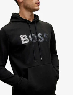 Boss Logo-print Relaxed-fit Cotton-blend Hoody 11 Boss Logo-print Relaxed-fit Cotton-blend Hoody -Baker Klein Shop R04086042 BLACK ALT04