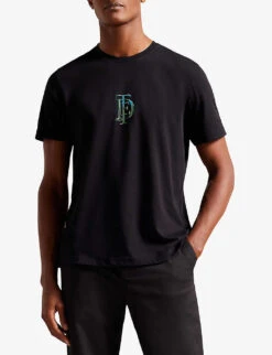 Ted Baker Achram Logo-print Crewneck Organic-cotton T-shirt -Baker Klein Shop R04093055 BLACK ALT02