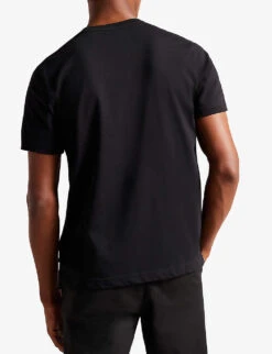 Ted Baker Achram Logo-print Crewneck Organic-cotton T-shirt -Baker Klein Shop R04093055 BLACK ALT03