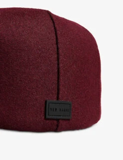 Ted Baker Jamessa Logo-patch Wool-blend Flat Cap -Baker Klein Shop R04096133 DKRED ALT02
