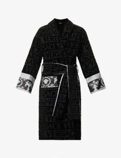 Versace Logo And Baroque-print Cotton-towelling Robe