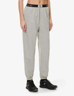 Calvin Klein 1996 Brand-patch Cotton-jersey Jogging Bottoms -Baker Klein Shop R04096767 GREYHEATHER ALT02