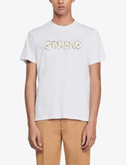 Sandro Cloud Logo-embroidered Cotton-jersey T-shirt -Baker Klein Shop R04102573 NATURELS ALT02