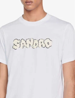 Sandro Cloud Logo-embroidered Cotton-jersey T-shirt -Baker Klein Shop R04102573 NATURELS ALT04