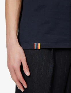 PAUL SMITH Striped-tab Regular-fit Cotton-jersey T-shirt -Baker Klein Shop R04114873 BLUES ALT05