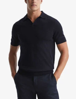Reiss Duchie Open-collar Short-sleeve Wool Polo -Baker Klein Shop R04116739 NAVY ALT02