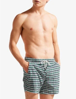 Ted Baker Addling Checked Recycled-polyester Swim Shorts -Baker Klein Shop R04117776 NAVY ALT02