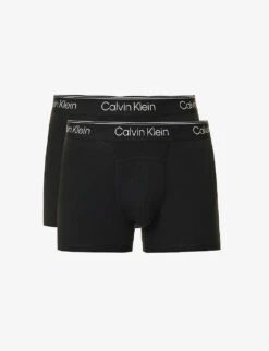 Calvin Klein Logo-waistband Pack Of Two Stretch-cotton Trunks