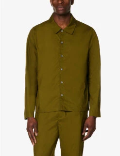 Calvin Klein Logo-appliqué Relaxed-fit Stretch-cotton Pyjama Shirt -Baker Klein Shop R04123671 GREEN ALT02