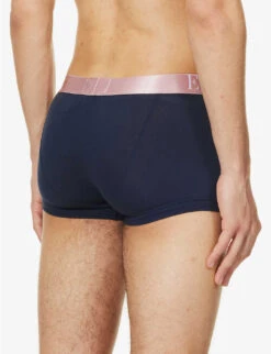 Emporio Armani Embroidered-logo Mid-rise Stretch-cotton Trunks -Baker Klein Shop R04126825 MARINE ALT02