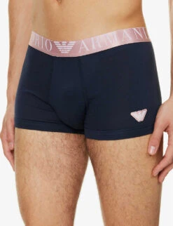 Emporio Armani Embroidered-logo Mid-rise Stretch-cotton Trunks -Baker Klein Shop R04126825 MARINE ALT03