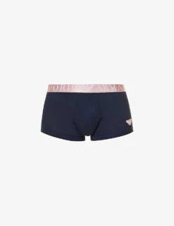 Emporio Armani Embroidered-logo Mid-rise Stretch-cotton Trunks