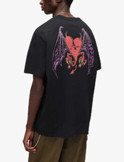 AllSaints Bad Love Graphic-print Organic Cotton-jersey T-shirt -Baker Klein Shop R04127008 WASHEDBLACK ALT03