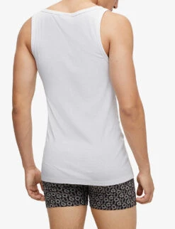 Hugo Pack Of Two Vertical Logo-print Stretch-cotton Vests -Baker Klein Shop R04128219 WHITE ALT02