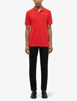 THE KOOPLES Logo-embroidered Contrast-trim Classic-fit Cotton Polo Shirt -Baker Klein Shop R04129057 RED01 ALT01