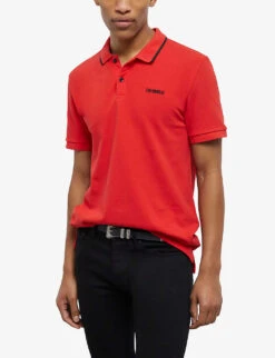 THE KOOPLES Logo-embroidered Contrast-trim Classic-fit Cotton Polo Shirt -Baker Klein Shop R04129057 RED01 ALT02