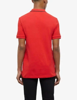 THE KOOPLES Logo-embroidered Contrast-trim Classic-fit Cotton Polo Shirt -Baker Klein Shop R04129057 RED01 ALT03