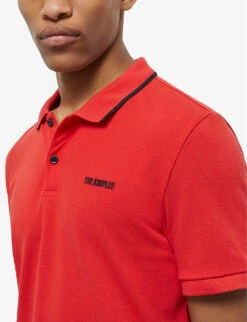 THE KOOPLES Logo-embroidered Contrast-trim Classic-fit Cotton Polo Shirt -Baker Klein Shop R04129057 RED01 ALT04