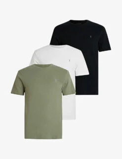 AllSaints Brace Pack Of Three Ramskull-embroidered Organic Cotton-jersey T-shirt