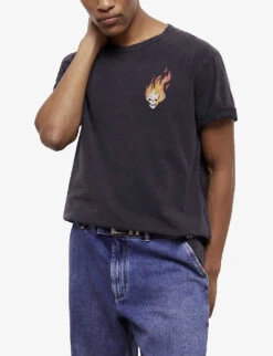 THE KOOPLES Skull On Fire-print Cotton-jersey T-shirt -Baker Klein Shop R04137381 BLA55 ALT02
